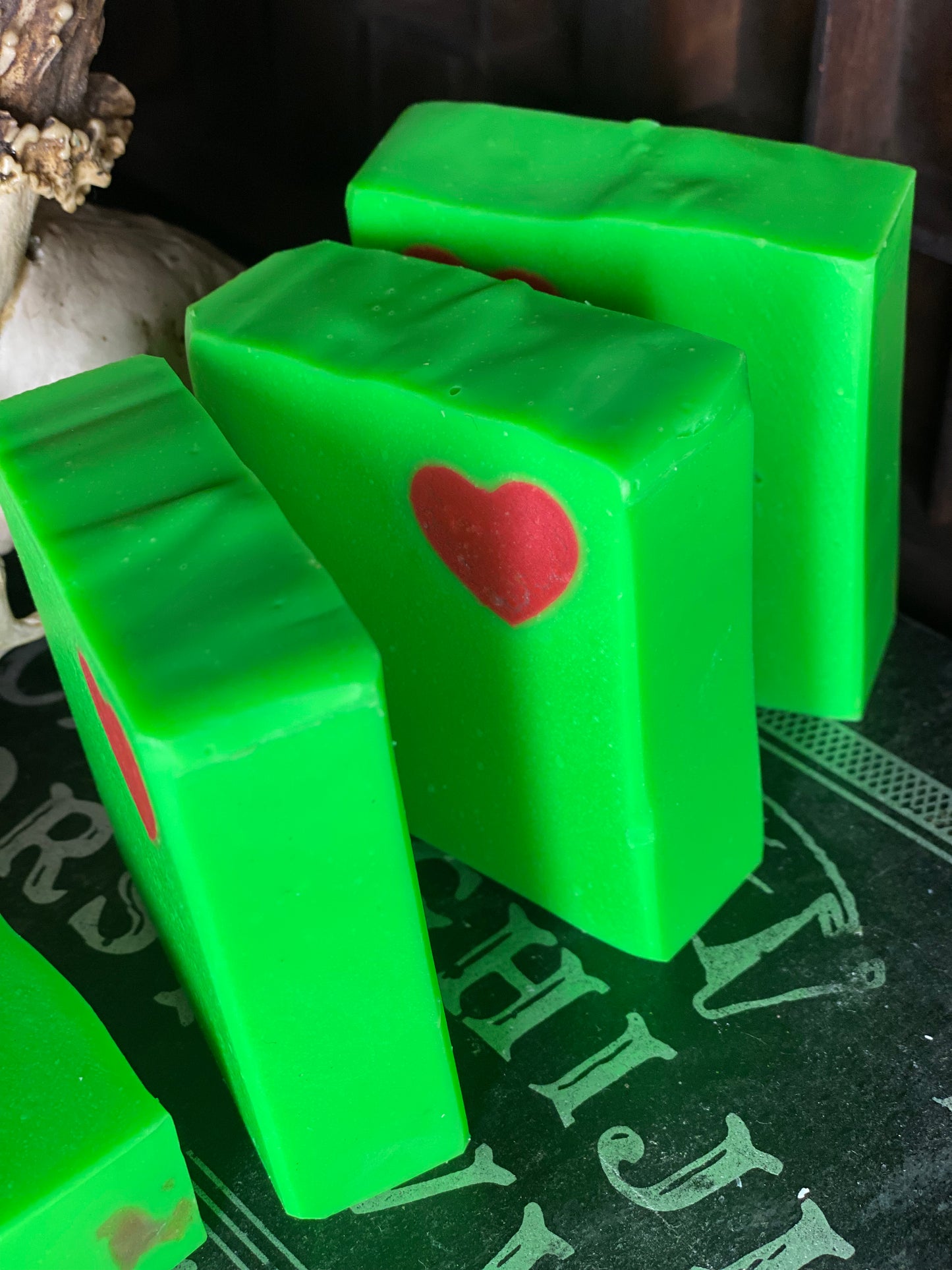 The Grinch inspired Green Glow in the Dark Apple and Sage Holiday Christmas Bar Soap