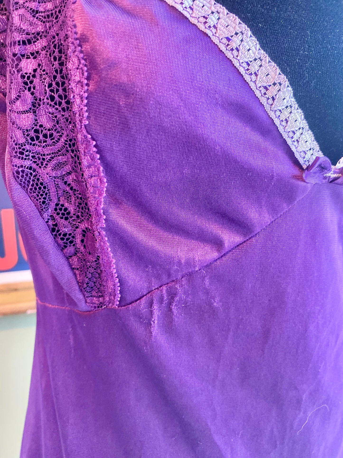 Vintage Bali Purple Floral Nylon Lace Slip