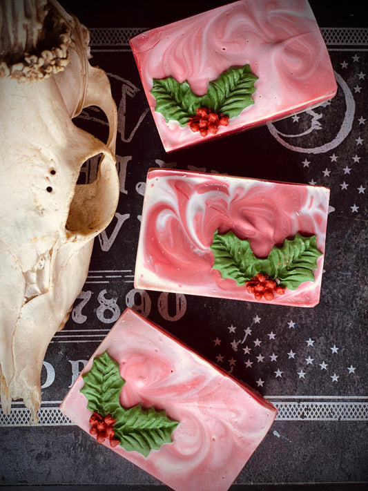 ✨Deck the Halls✨ Holly Red and White Bar Soap with Siberian Fir Needle Oil