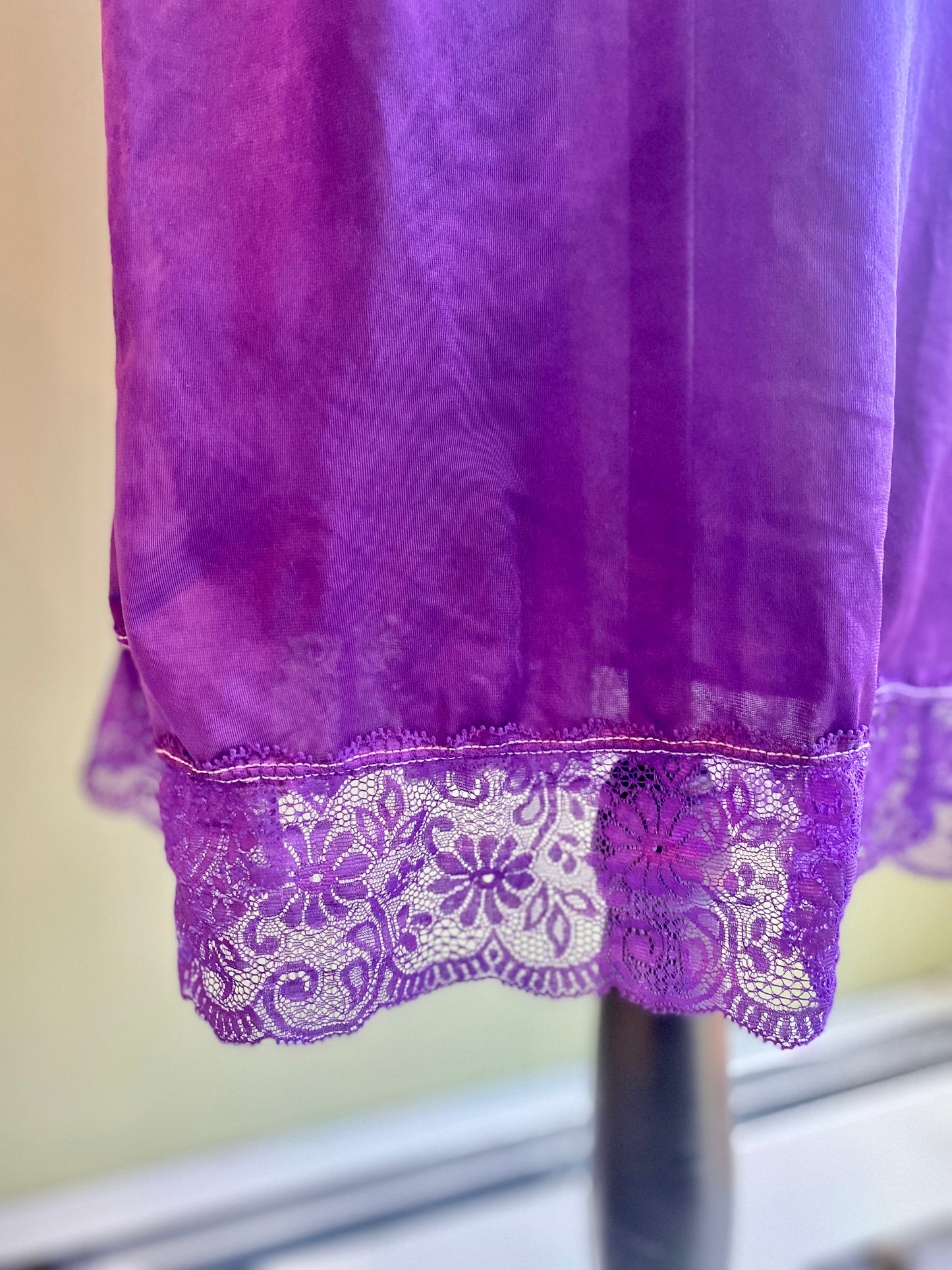 Vintage Bali Purple Floral Nylon Lace Slip