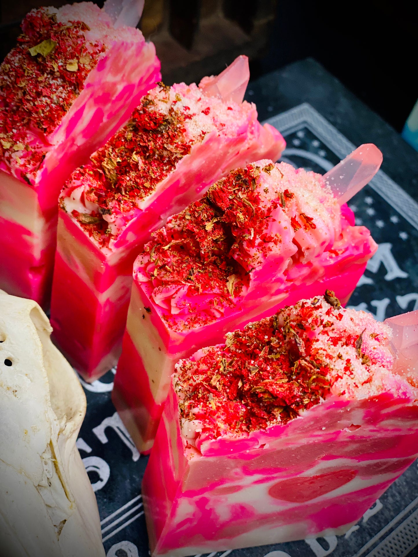 SOLD OUT “Blushing" Sea Side Roses and Himalayan Pink Salt with Dried Pomegranate Flower Bar Soap